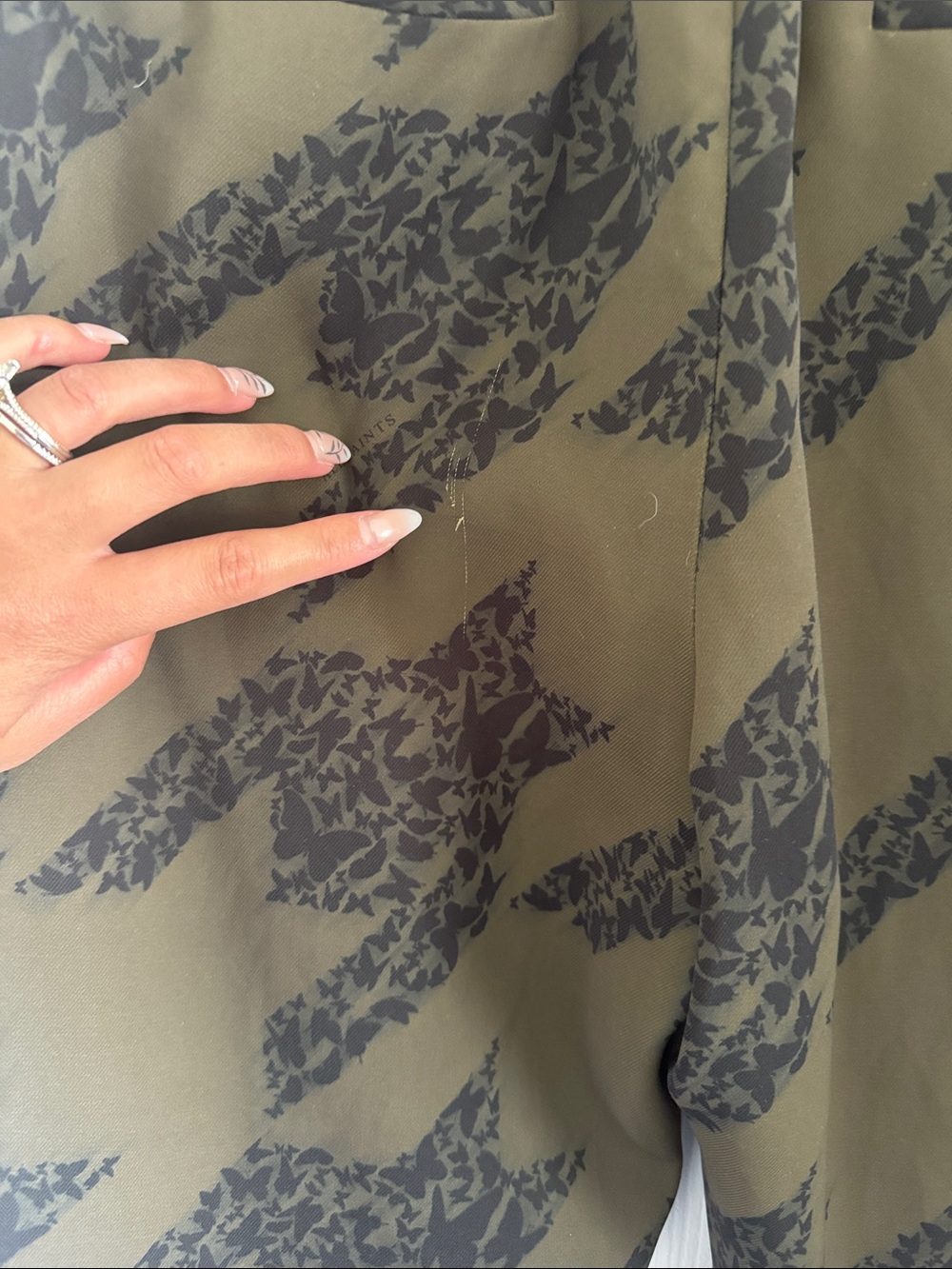 AllSaints Women’s Olive Green Black Print Tapered Pants Size 6 NWT - Picture 8 of 11